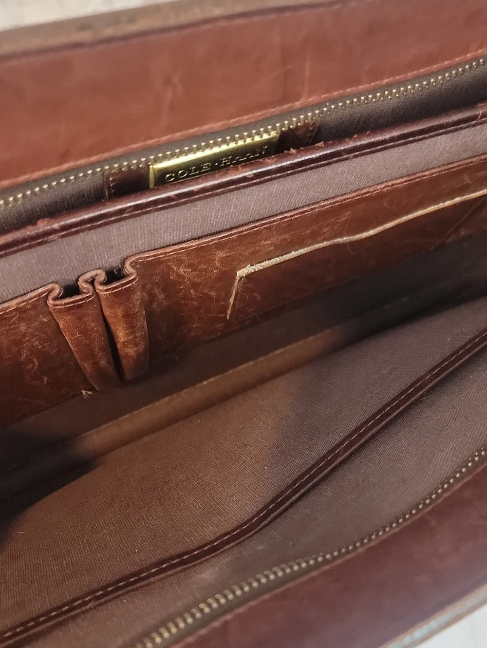 Cole Haan Leather Briefcase Vintage Cognac Brown Bag